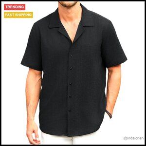 Casual Button Down Shirt Short Sleeve Cuban Collar Beach Summer Relaxed Fit